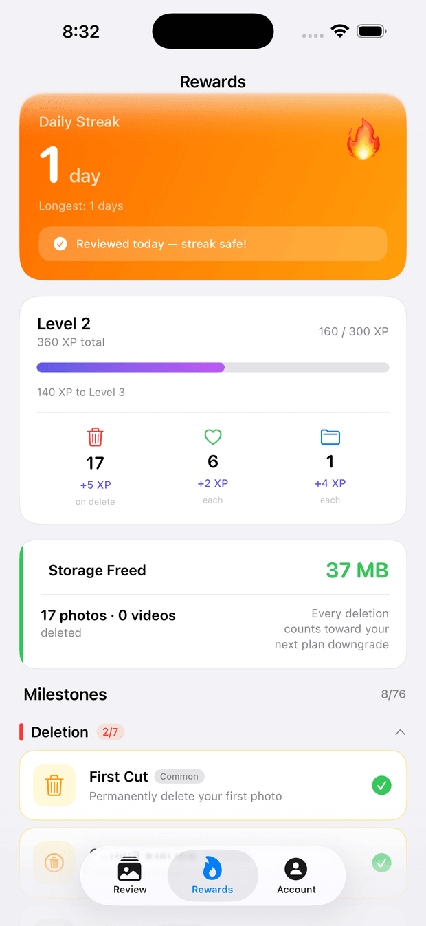 Migrate Moments for iOS — streaks, XP and rewards